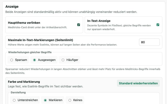 Eselink Anzeigeoptionen