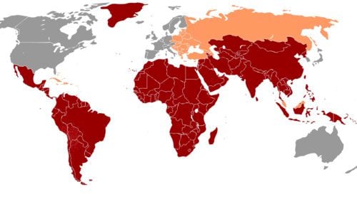 Hepatitis A – Verbreitung auf der Welt (Stand 2005)