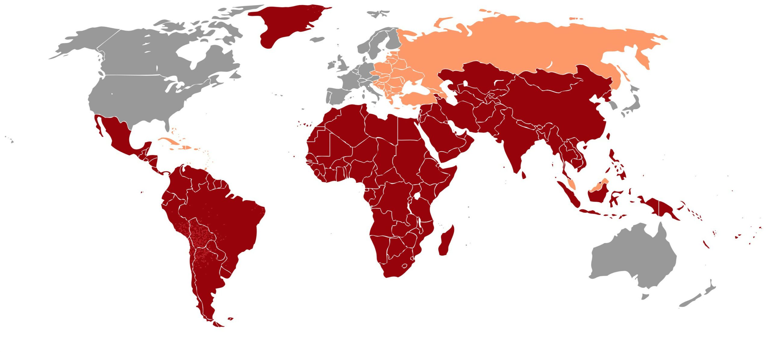 Hepatitis A – Verbreitung auf der Welt (Stand 2005)